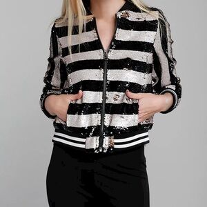 Topshop Sequin Striped Bomber